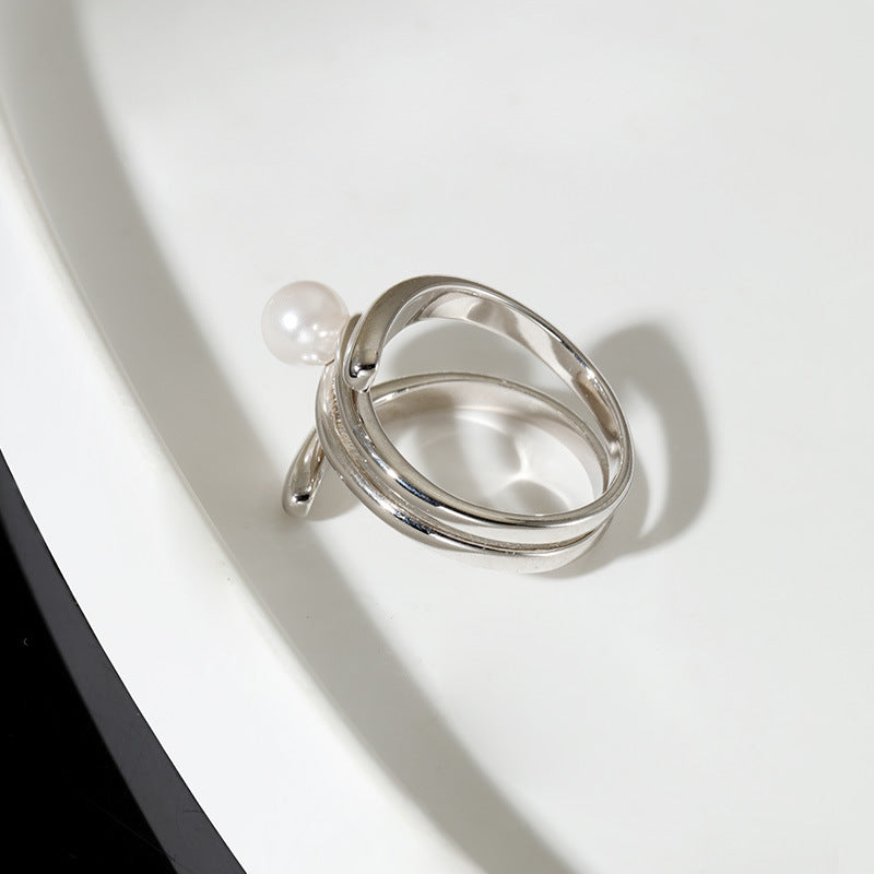 Pearl Cross Curve Ring