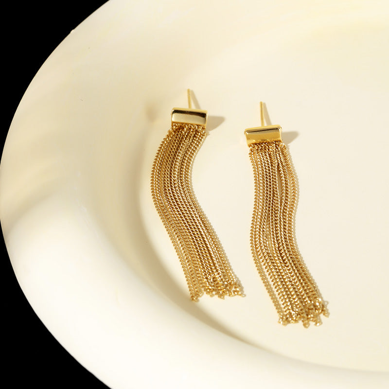 Gold Chain Tassel Earrings