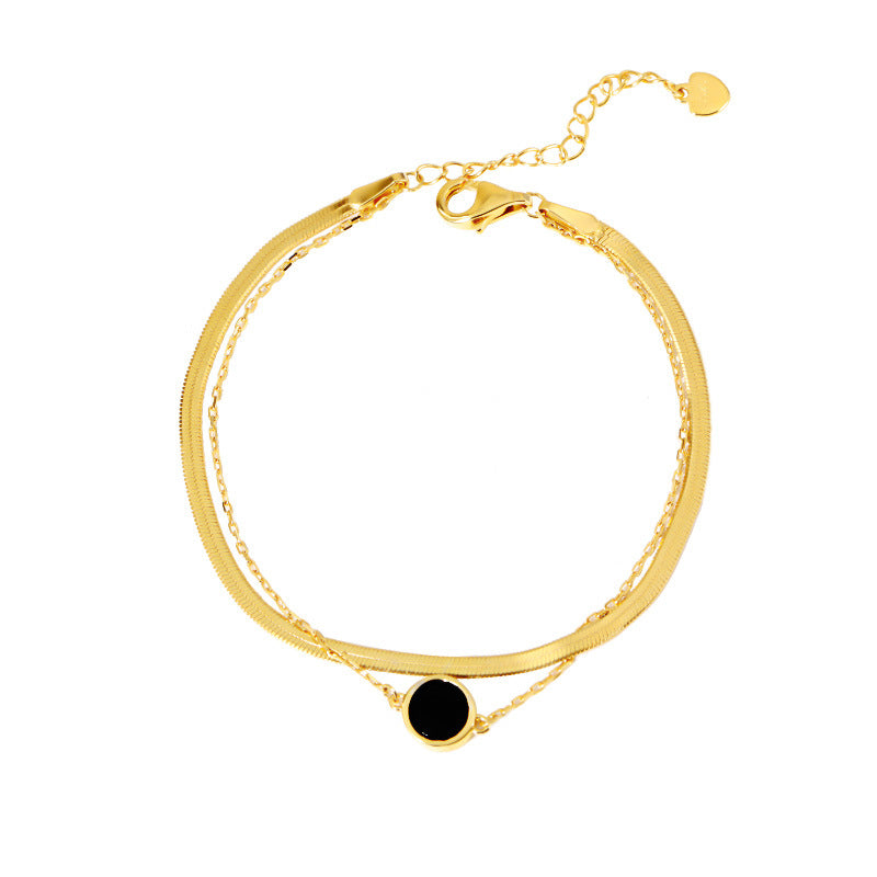 Stackable Double Chain Black Onyx Bracelet